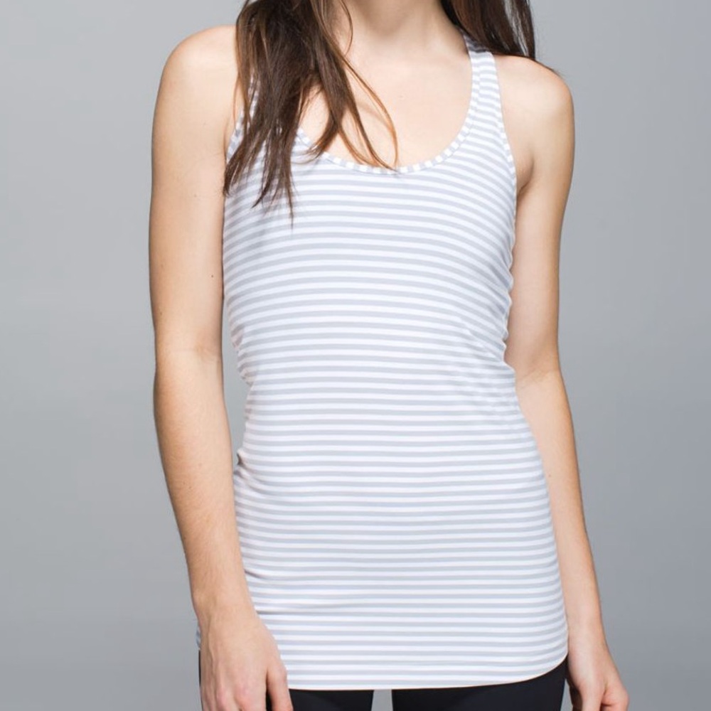 Lululemon Gray and White Striped Cool Racerback Tank - Size 2